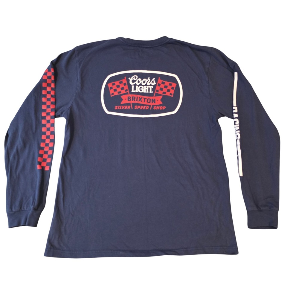 Brixton Coors Light Racing Long Sleeve Shirt Navy Blue Silver Speed Shop Mens M